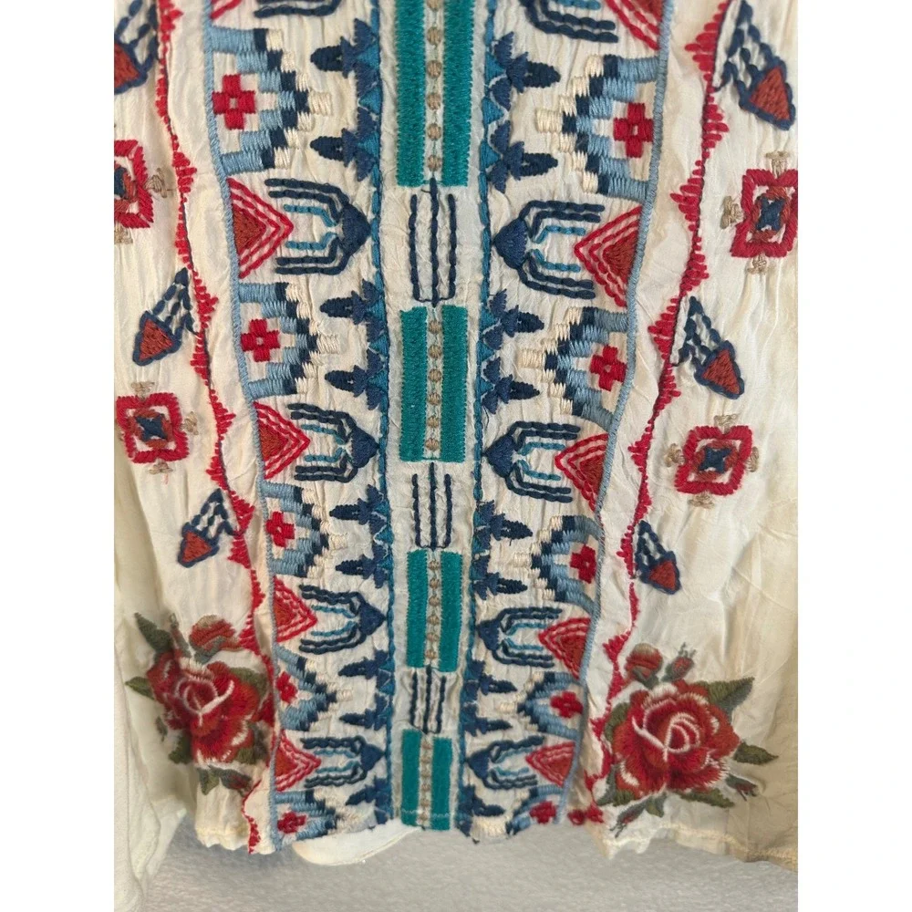 Johnny Was Women's Cream Embroidered Floral Boho Tunic Dress Size XS